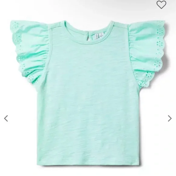 Janie and Jack Light Green Eyelet Sleeve Tee - Picture 1 of 7